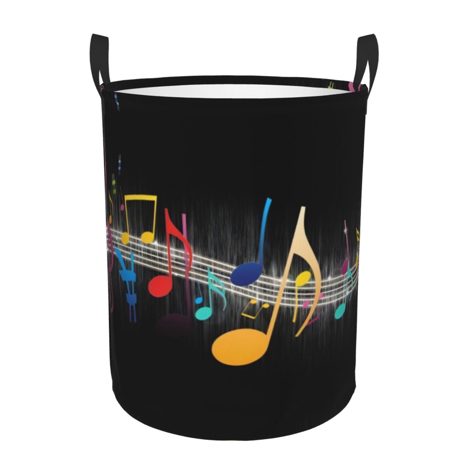 S Circular Hamper – Collapsible Colorful Musical Note Print Laundry Basket