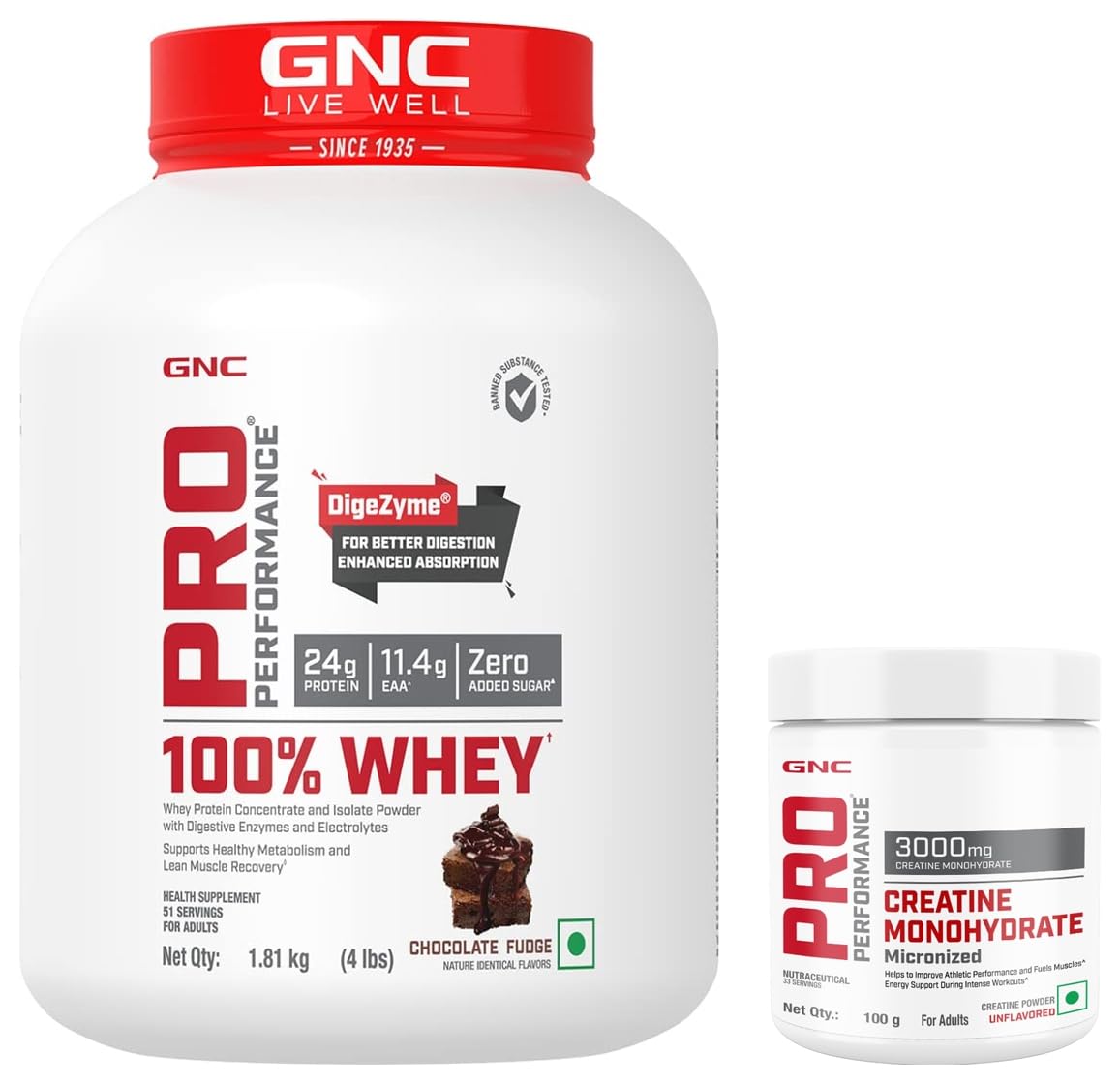 GNC Pro Performance 100% Whey Protein Powder | Formulated In USA | Chocolate Fudge | 4 lbs + GNC Pro Performance Pure Micronized Creatine Monohydrate | 100 gm (33 Servings) Combo Pack-picture-22