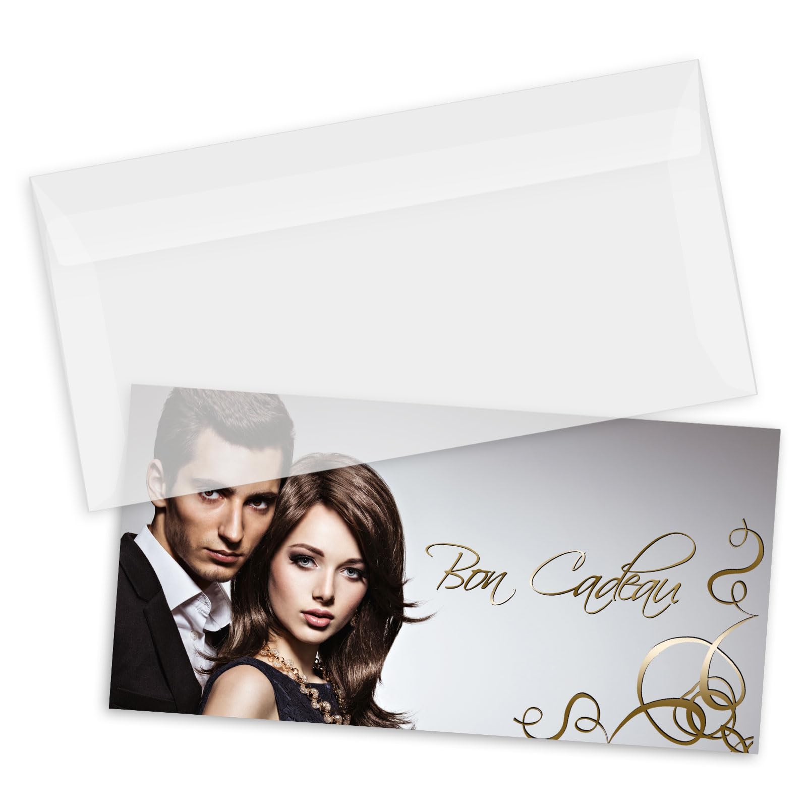 POS BON - 100 bons cadeaux à remplir avec enveloppe - formulaires imprimés pour des salons de coiffure K9297F-1-100-V2