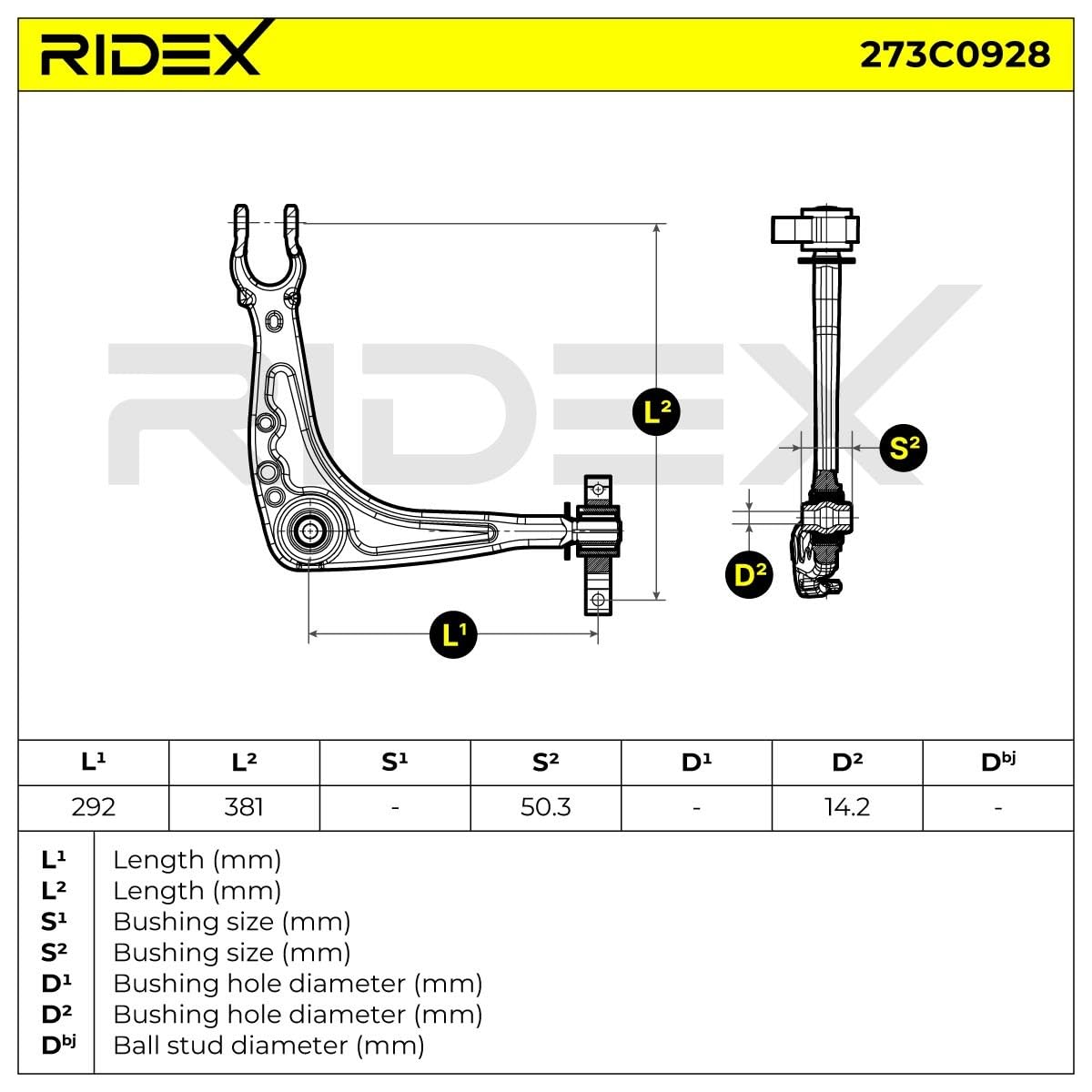RIDEX 273C0928 Barra oscilante de suspensión de ruedas Izquierda Delantero con apoyo de caucho sin rótula de suspensión/carga Compatible con CITROËN C5 III Familiar RW