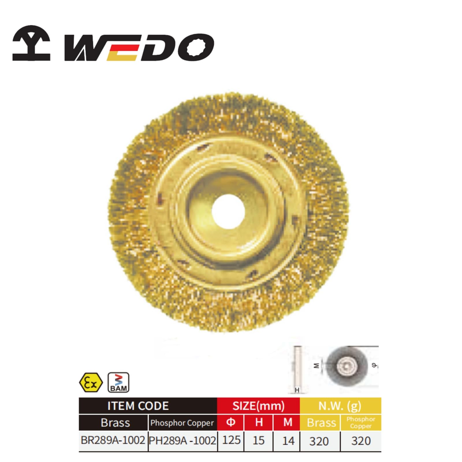 WEDO Mosiężna szczotka do kół, karbowana szczotka druciana z 15 cm do usuwania rdzy, korozji i farby, gratowanie akcesoriów zastępczych przyczepności, miękka i odporna na zarysowania