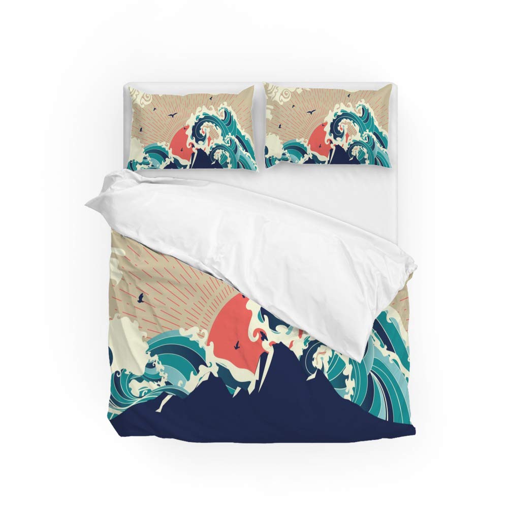 Parure de lit vagues CHEHONG avec housse de couette en polyester doux