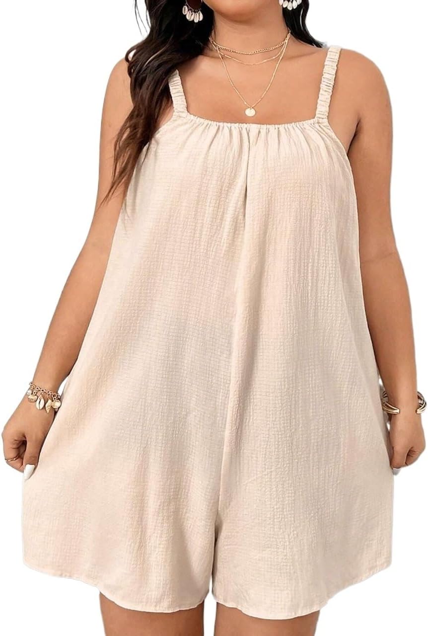 Rompers for Women Summer 2026 Plus Size Solid Color Back Strap Casual Summer Jumpsuit