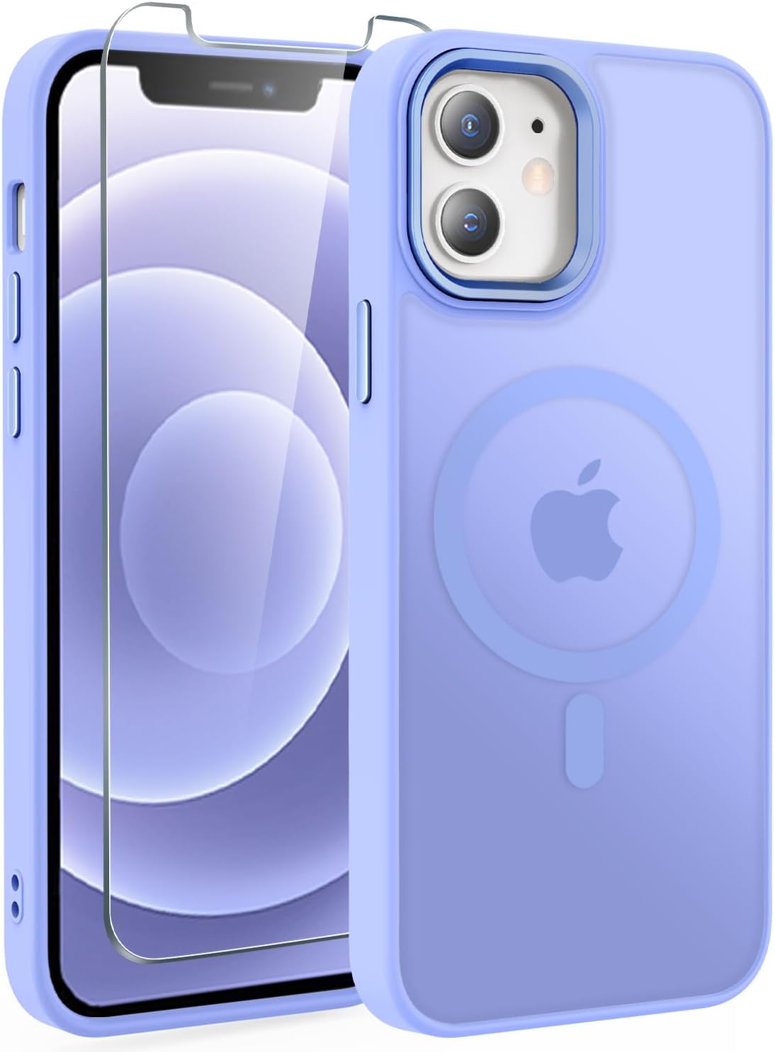 WRJ Case Designed for iPhone 12 6.1-Inch, Translucent Magnetic Phone Case for Women Men [Compatible with Magsafe] Slim Anti-Fingerprints Shockproof Protective Cover with Screen Protector-Light Purple