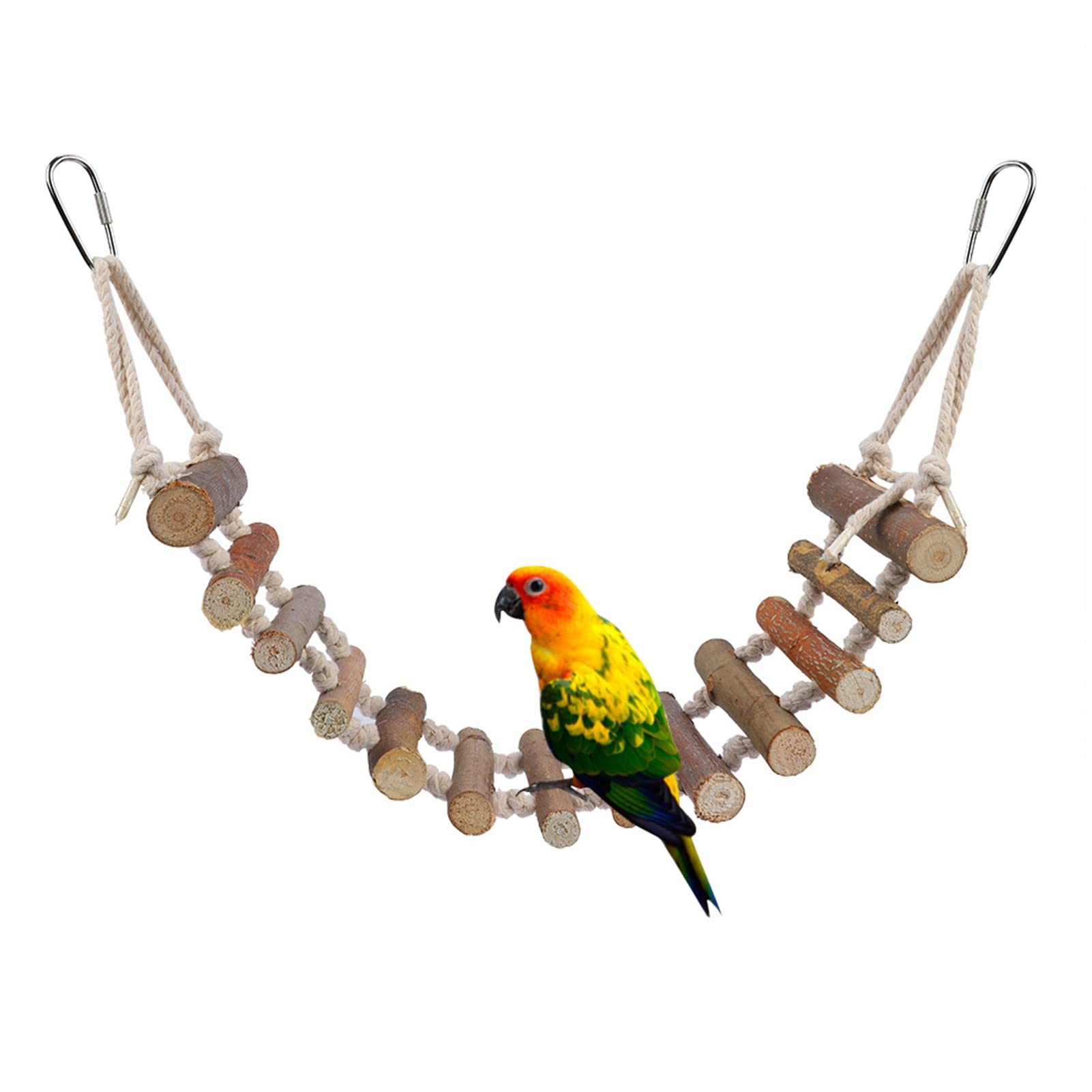 Joyzan Rope Ladder Bird Toy, Wood Stairs Climbing Activity Attachment Natural Wooden Step Swing Hanging Chewing Pet Bridge Cage Birdcage Lovebirds Rodent Parakeet Parrot Cockatiel Gecko Hermit Crab