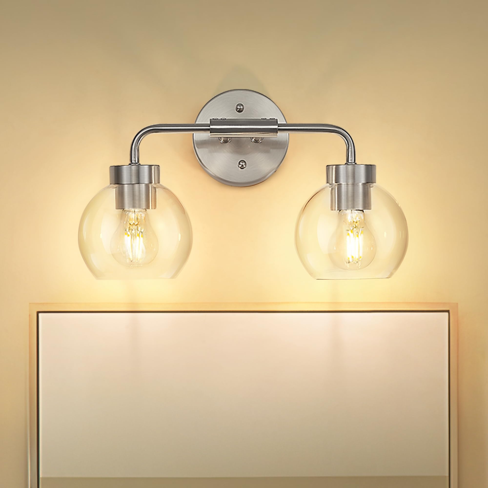 zeyu Modern Bathroom Vanity Lamp Globe Vanity Light for Bathroom 2-Light Wall Mirror Light Brushed Nickel Finish with