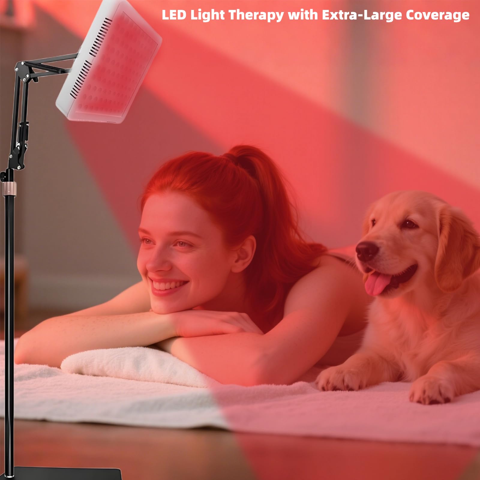 Lampa do terapii światłem czerwonym do ciała i twarzy, podwójne długości fal 660 nm i 850 nm, urządzenia do terapii światłem na podczerwień z regulacją jasności 100 diod LED (biały)
