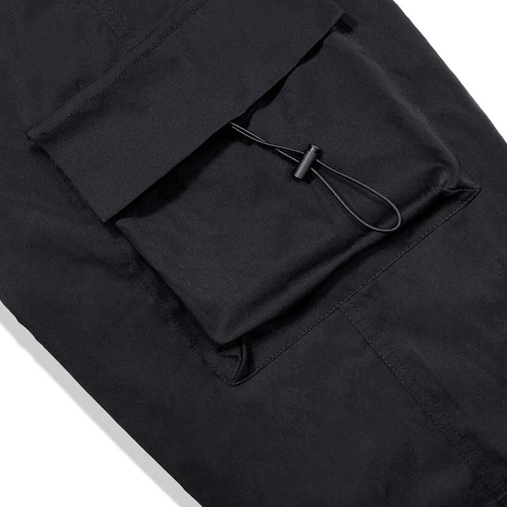 Męskie spodnie do biegania, luźne spodnie cargo z kieszeniami, spodnie dresowe Y2K, długie spodnie Streetwear ze sznurkiem (czarne, S)