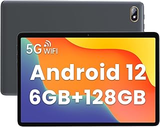 Android 12 Tablet,10.1 Inch Gaming Tablet,6GB RAM+128GB ROM+1TB Expand,2.0Ghz MTK8183 Octa-Core Processor,Long Lasting Battery,5MP Dual Camera,2.4/5G Dual Band WiFi+Bluetooth 5.0+Type-C(Gray)