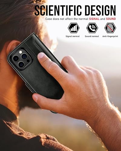 Miniatura 7 de OCASE Funda tipo cartera compatible con iPhone 15 Pro, de piel sintética, con tarjeteros, bloqueo RFID, soporte de protección contra golpes, carcasa