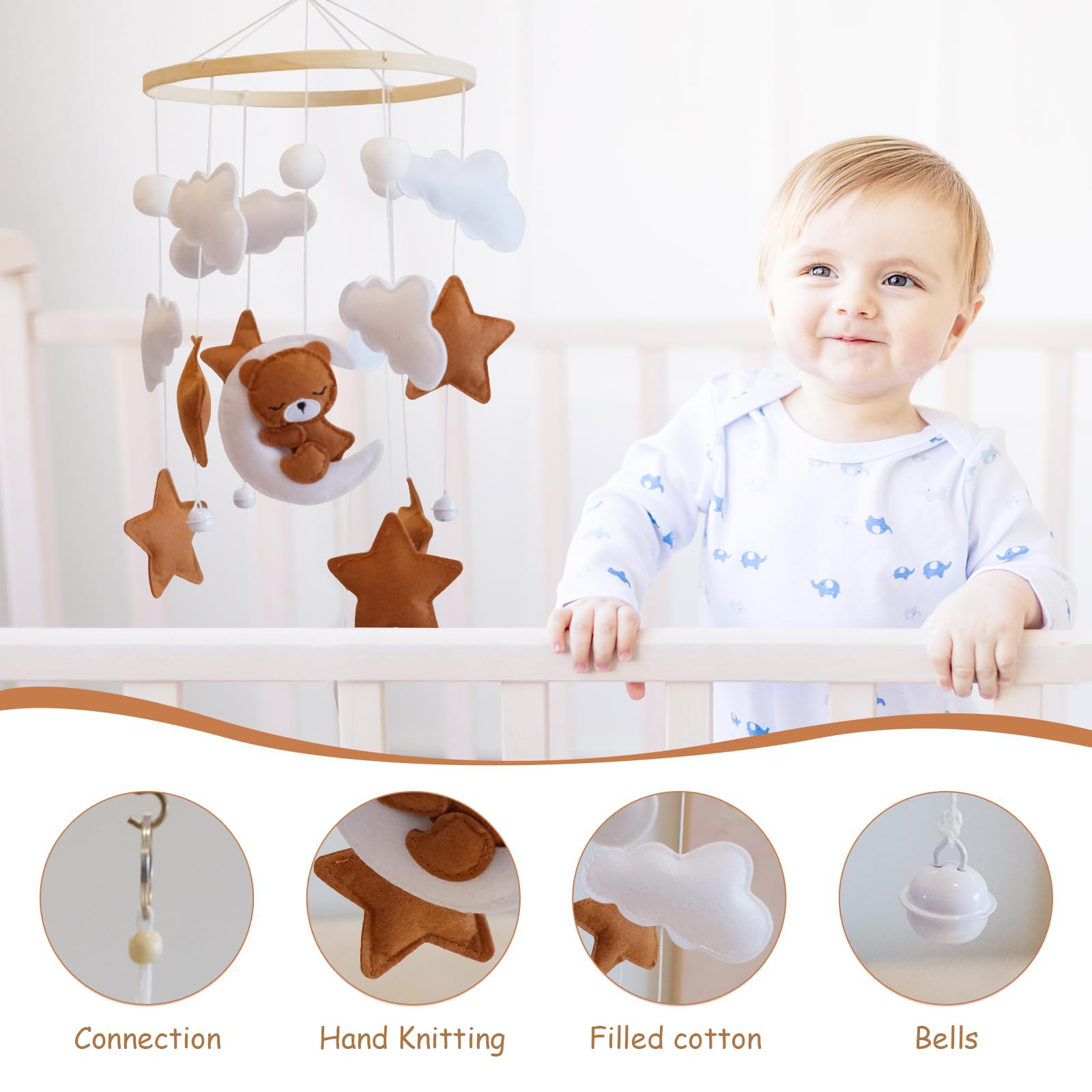 Mobile Bébé Pour Lit Bébé Ours Nuage, Mobile Pour Lit De Fille Et Garçon, Jouet Mobile, Décoration Suspendue Chambre D'enfant