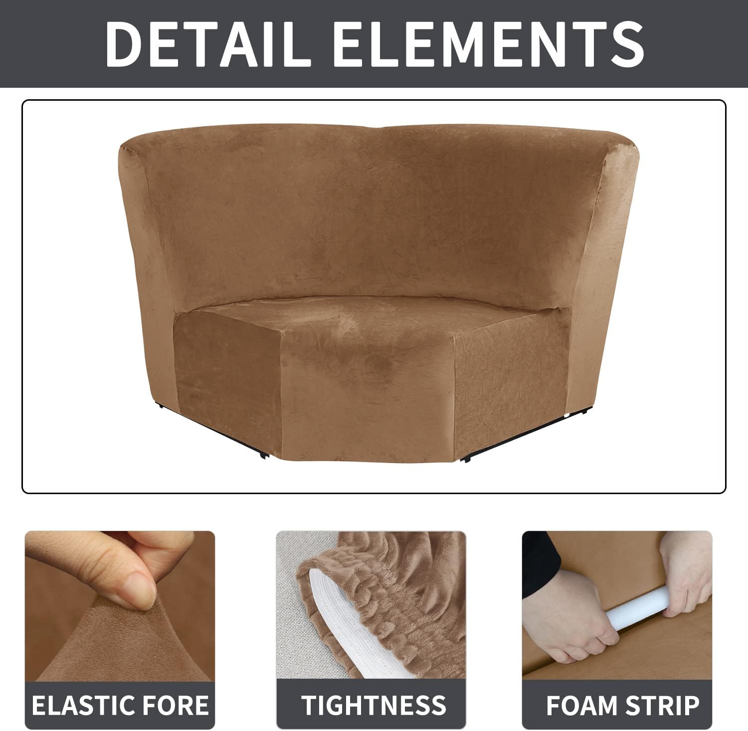 MINGPINHUIUS 1 Piece Velvet Sofa Cover Corner Recliner Sofa Cover New Sofa Slipcover with Elastic Straps Anti-Slip Universal Sofa Seat Covers for Living Room (Leather-Brown)