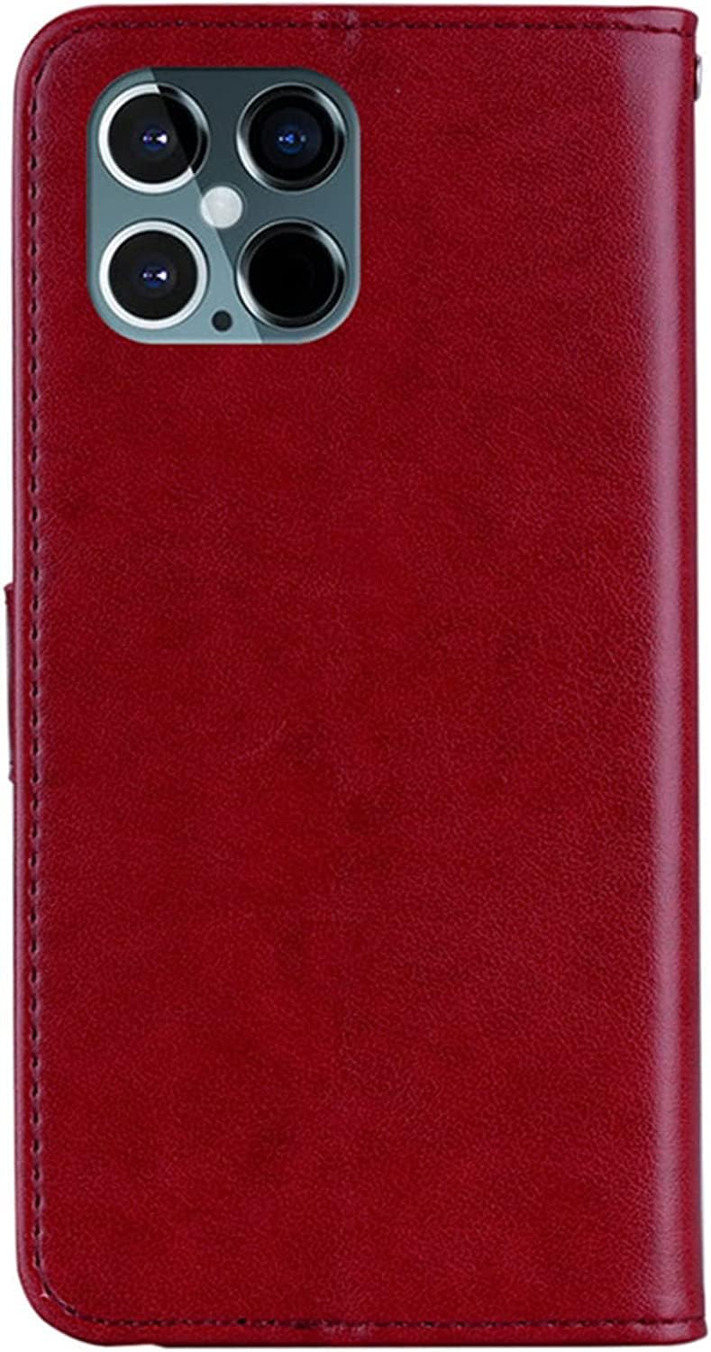COOVS Flip Wallet Case for iPhone 13 Mini/13/13 Pro/13 Pro Max, Owl Embossed PU Leather Magnetic Case with Card Slots Built-in Kickstand Folio Protective Cover (Color : Red, Size : 13 Pro Max 6.7")