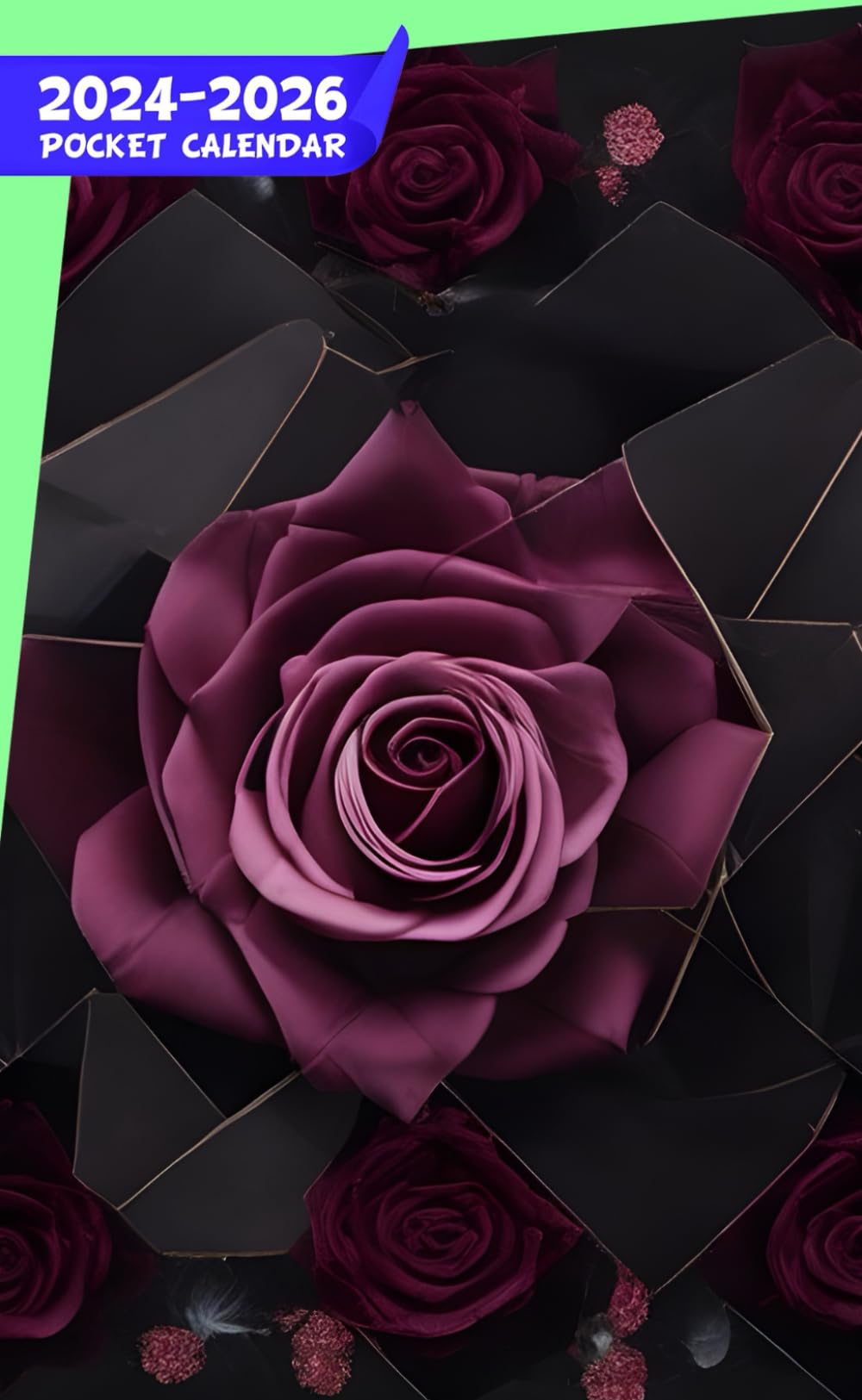 Pocket Calendar 2024 - 2026 With Moon Phase: Three-Year Monthly Planner for Purse , 36 Months from January 2024 to December 2026 | Burgundy roses | Diamond shape | Top view