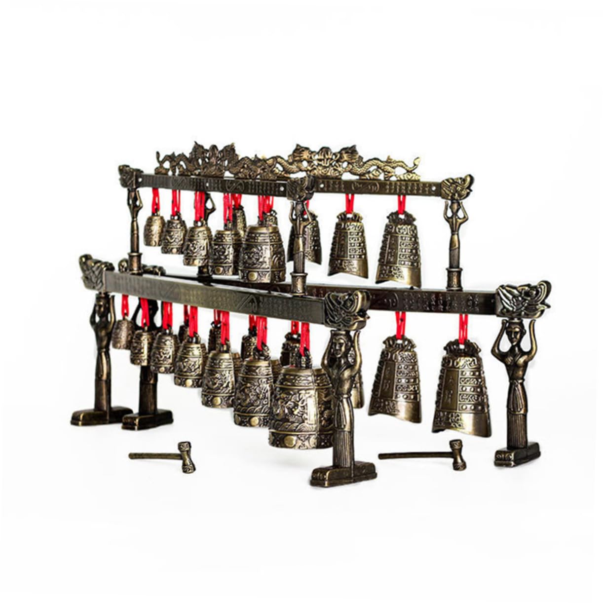 ibasenice Festival for Travel Ornate Frame Chime Ancient Chinese Style Instrument Chinese Souvenir Small Bell Gong Chime Handmade Artisan Craft Home Office Decoration