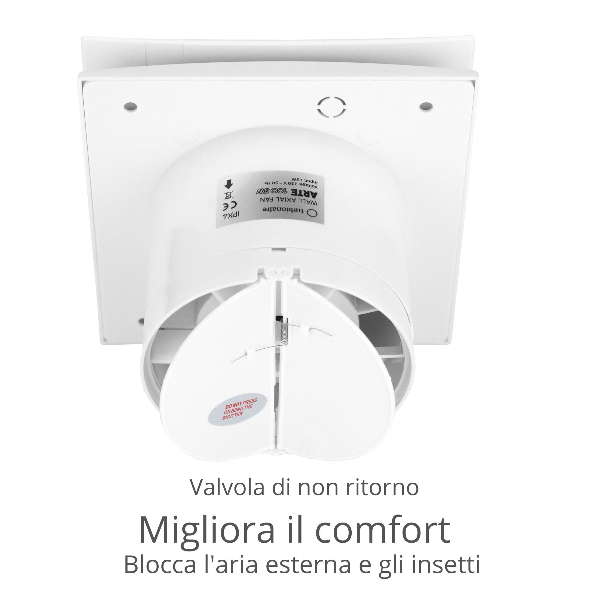 Turbionaire Arte 100SW Aspiratore Bagno, Bianco, 100 mm, Valvola di Non Ritorno, Aspirazione Perimetrale, Protezione IPX4, Per Combattere Muffa e Umidità
