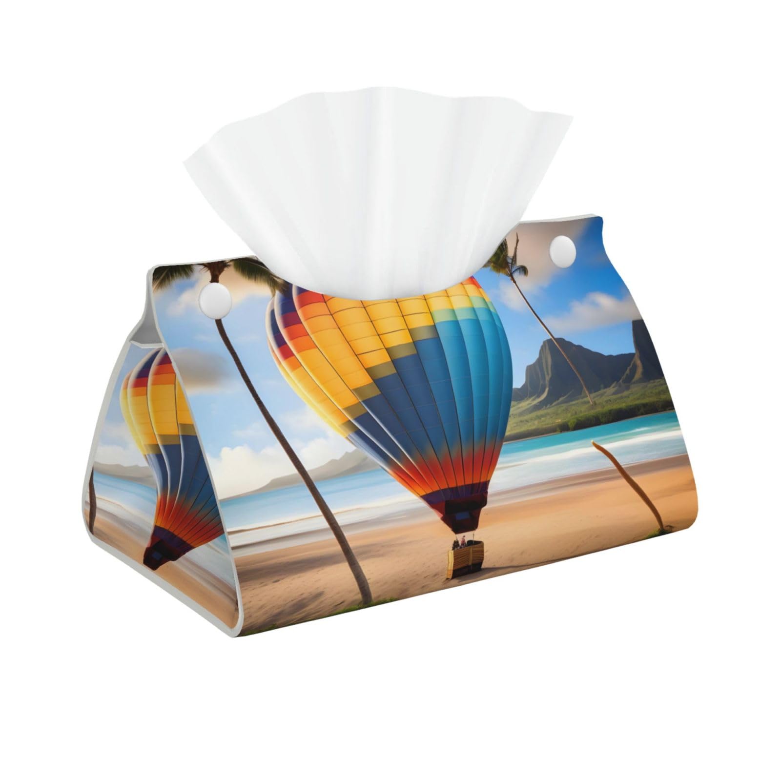 Hawaii Hot Air Balloon Long Leather Tissue Box Cover-Waterproof PU Leather Tissue Holder for Bathroom, Decorative Rectangular Tissue Case