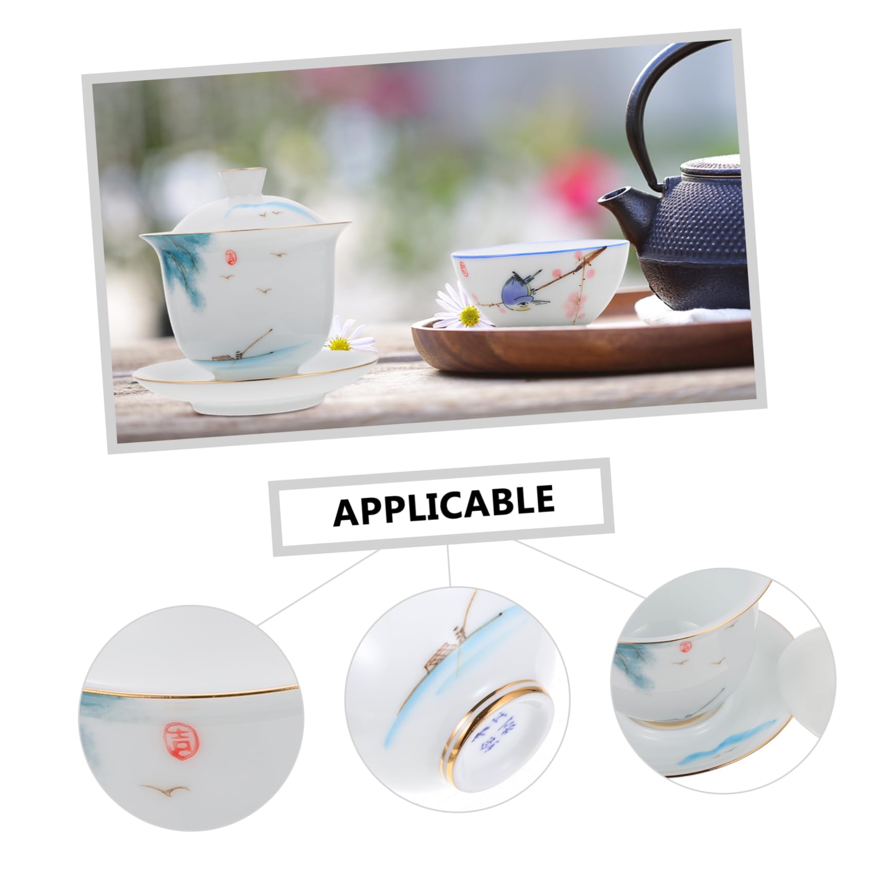 Juego de té, 1 Juego de Tazas de café de cerámica con Tapa, Tazas de café Transparentes para inauguración de la casa, Tetera de cerámica de Estilo japonés y Porcelana (Blanca)