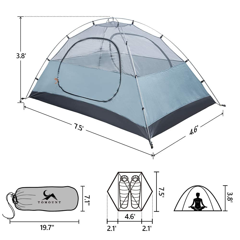 MC Tienda de campaña para 2 Personas, Impermeable, Ligera, compacta, de Doble Capa, Independiente, para Acampar al Aire Libre, Senderismo, 3 Estaciones