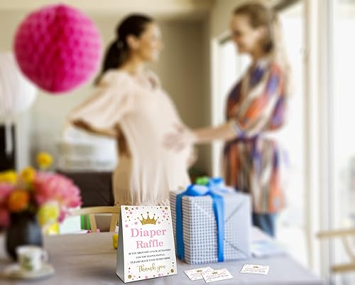 Miniatura 5 de Yuansail Boletos para sorteo de pañales para baby shower, tarjetas temáticas de corona rosa, recuerdos de fiesta para baby showers, tarjetas de