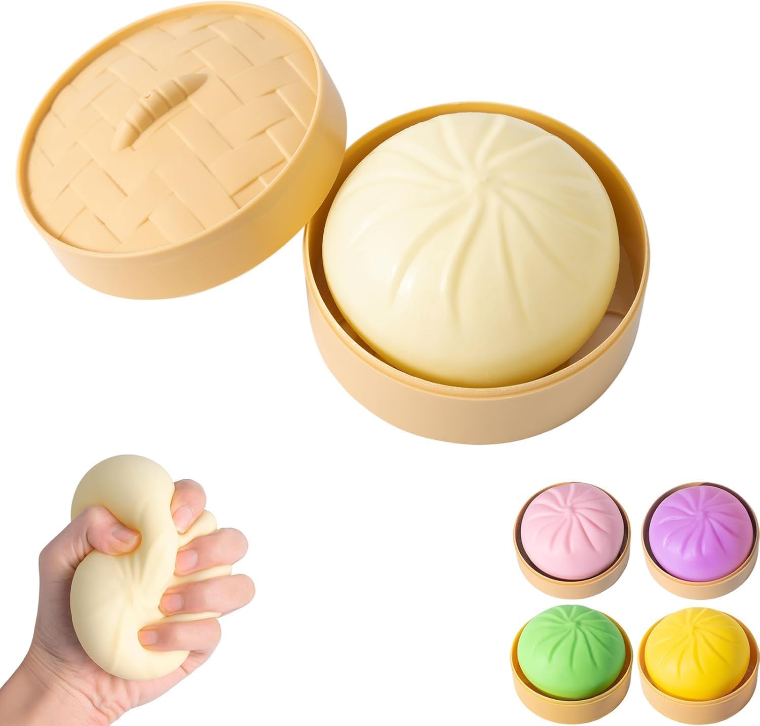 Dumpling Squishy Toy, Mystery Dumpling Squishy Box, Fidget Sensory Stress Ball for Adults & Teens, Squeeze Stress Relief Toy, Easter Basket Stuffers & Stocking Stuffers (White)