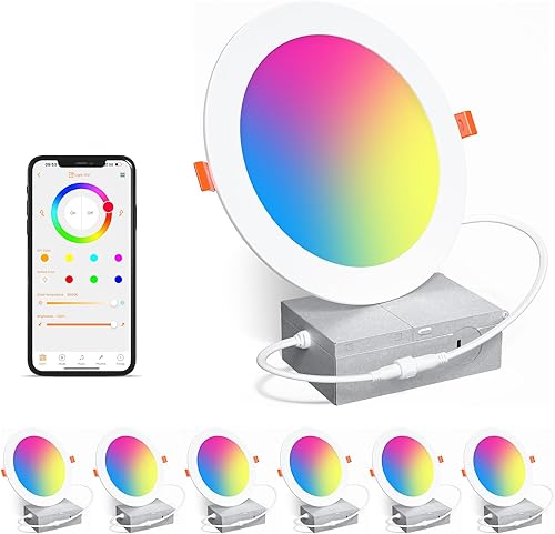 Miniatura 10 de Iluminación empotrable inteligente RGBCW de 6 pulgadas que cambia de color, 16 W, con caja de conexiones, luz de techo empotrada de 1350 lúmenes