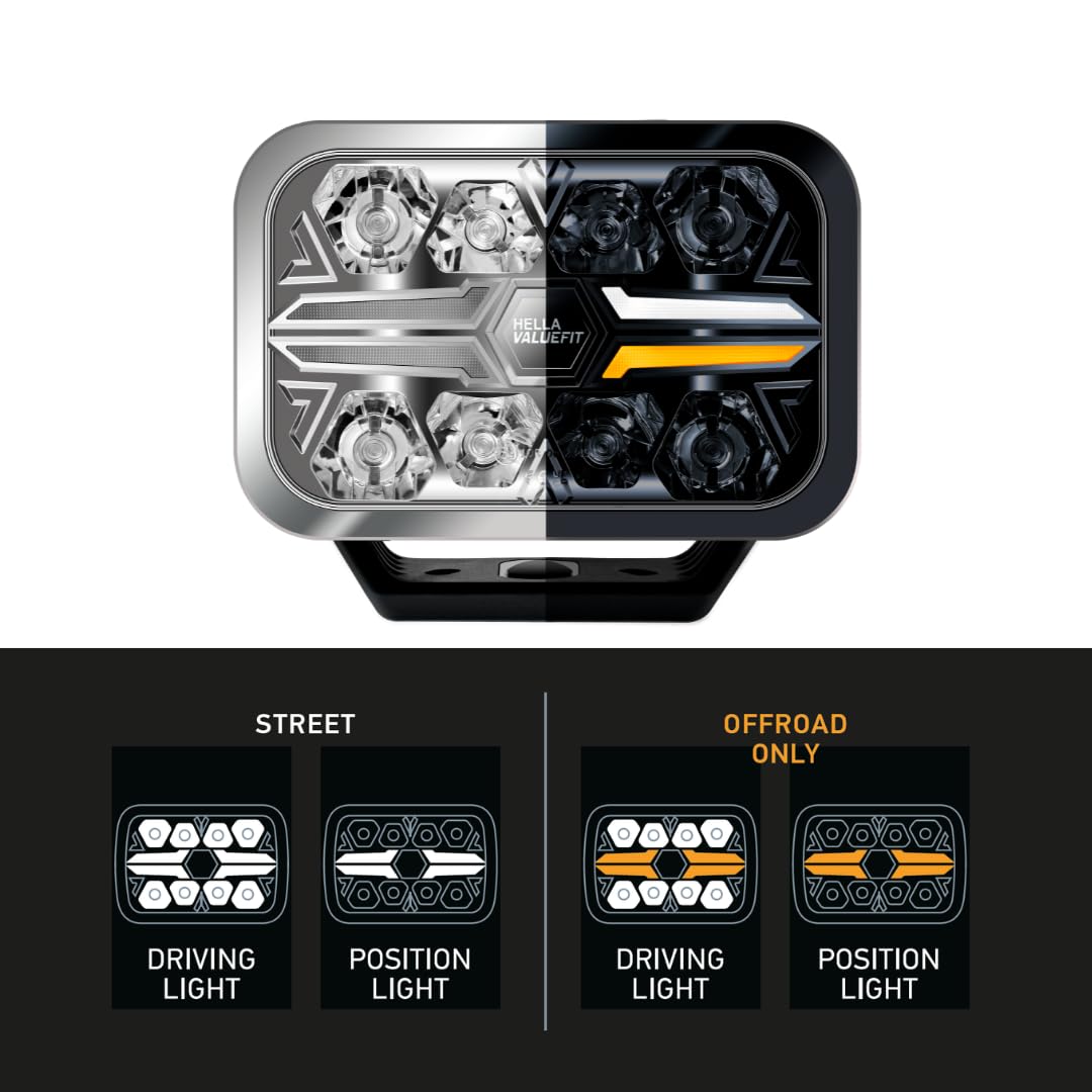 HELLA VALUEFIT LED Reflektor dalekosiężny - Blade Chrome RE 9" - 12V / 24V - prostokątny - Liczba referencyjna: 25 - przezroczysty - Kolor światła: biały/bursztyn - 1FJ 357 199-081