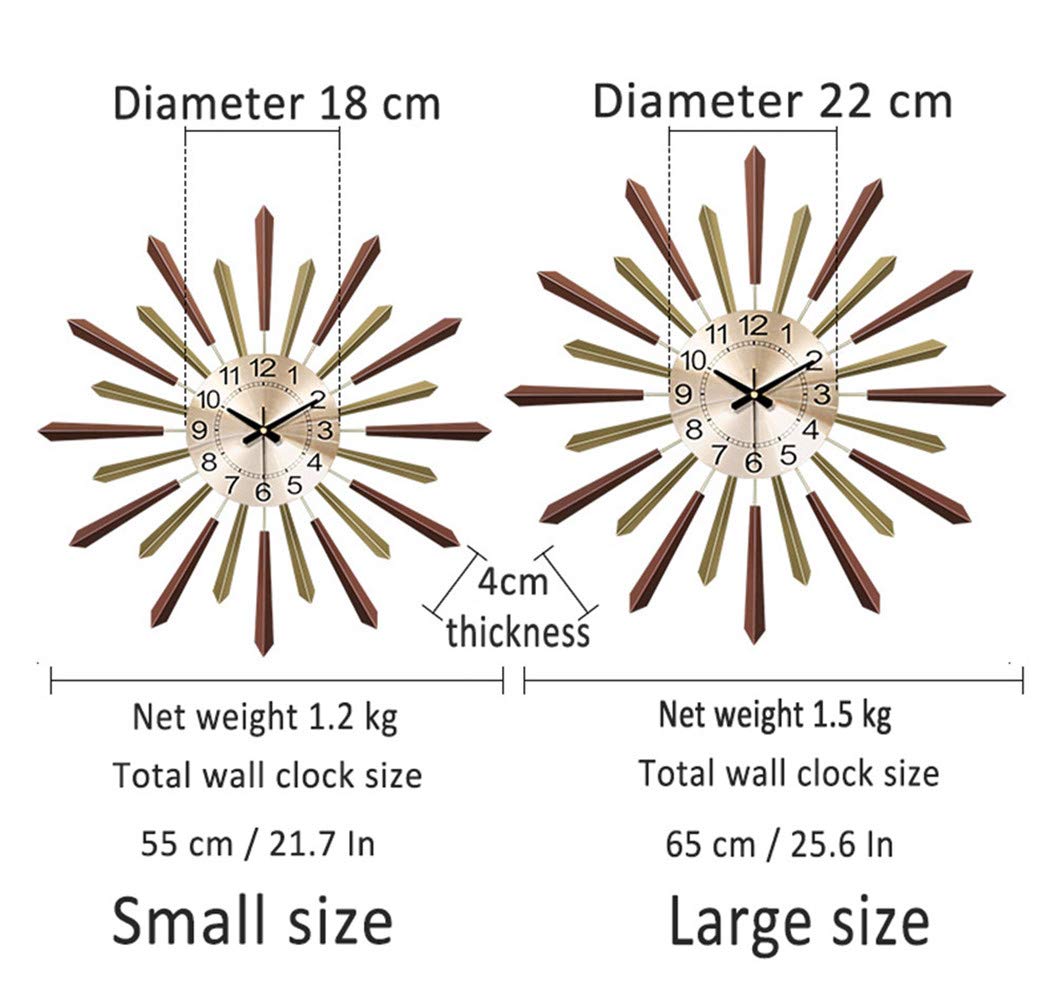 3D cichy zegar ścienny, metalowa tarcza z modelowaniem w geometryczne paski, nowoczesne duże ciche zegary ścienne do sypialni wystrój salonu, zasilanie bateryjne, brązowe, 55 cm / 21,7 cala