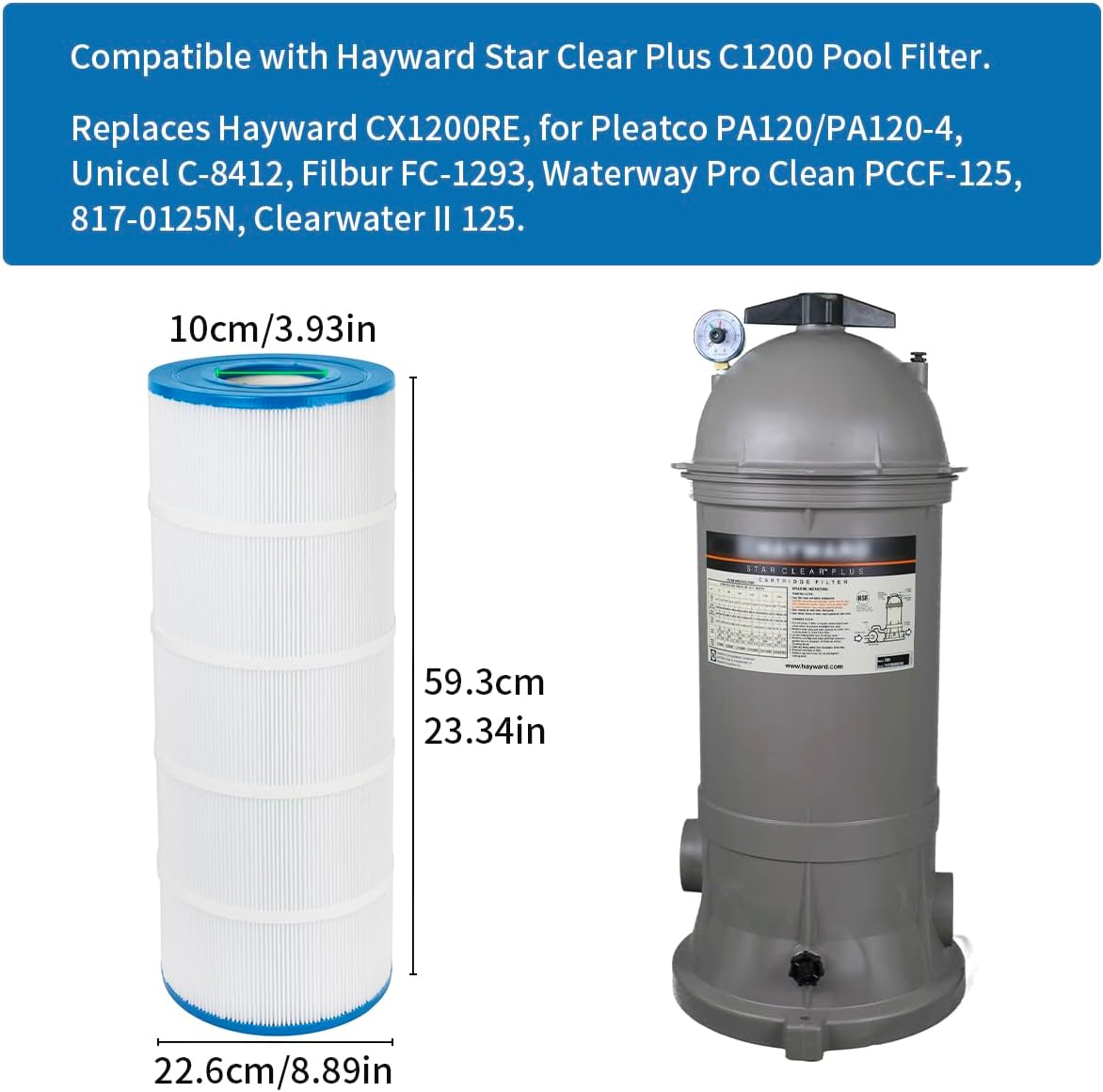 Replacement Pool Filter Compatible with Hayward C1200, CX1200RE, PA120, for Unicel C-8412, 817-0125N, 120 Sq. Ft Pool Filter