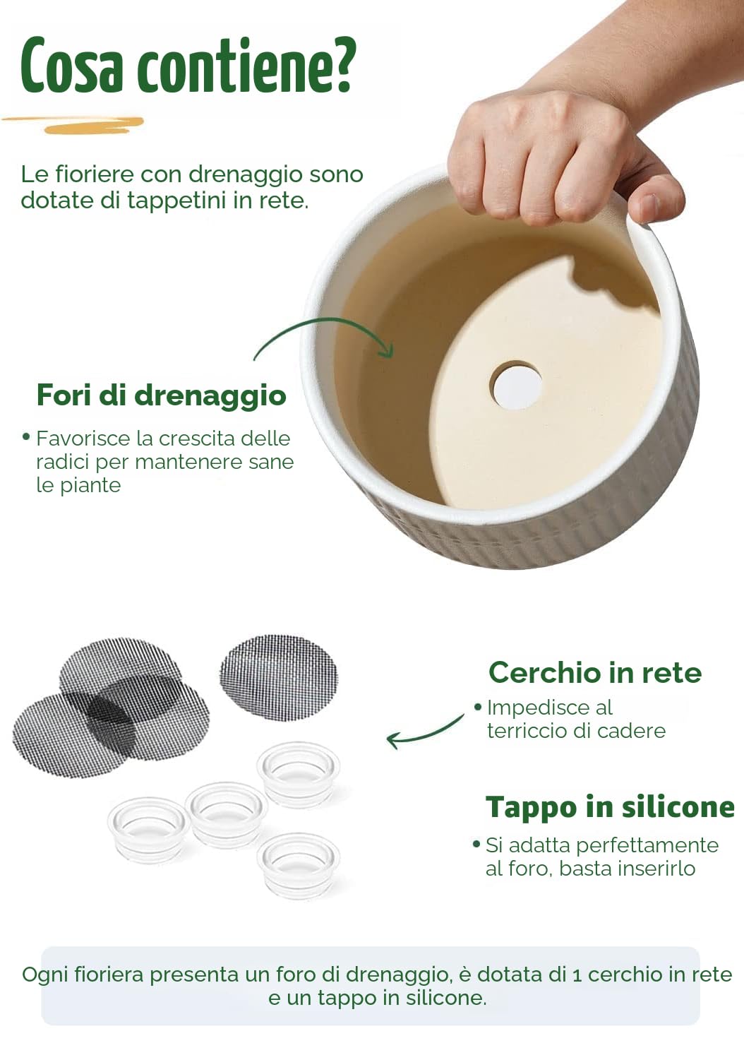 LE TAUCI Vasi per Piante Grasse, 16.5+20 cm Vasi per Piante da interno in Ceramica con Foro di Drenaggio, Fioriere da Balcone Bassi Rotondi per Piante Grasse, Set di 2, Bianco