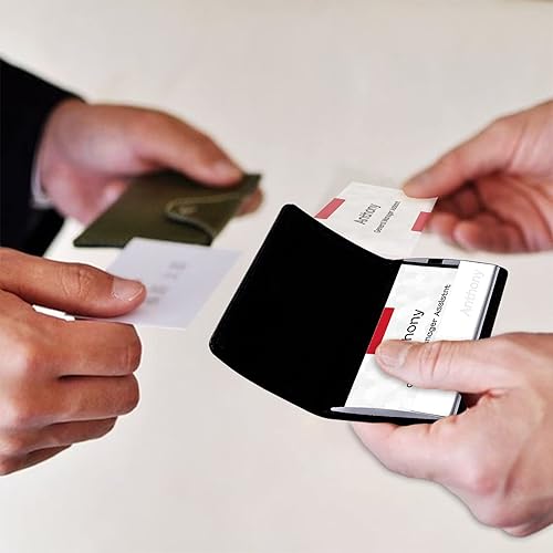 Vista 7 de xrlsg Tarjetero personalizado con nombre de texto grabado, funda de piel sintética personalizada para tarjetas de visita con cierre magnético