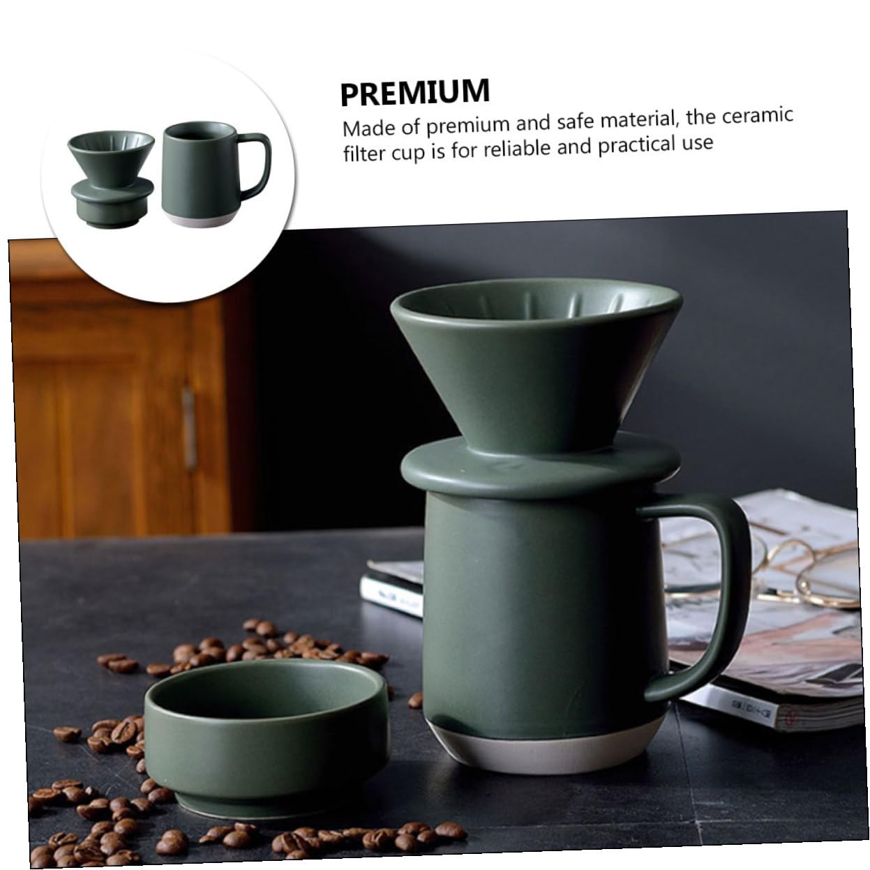 Toddmomy Filtro de Café de Cerámica Verde con Asa Taza Filtrante Práctica para Uso Doméstico Duradera y Fácil de Limpiar Diseño Reutilizable para Café con Leche