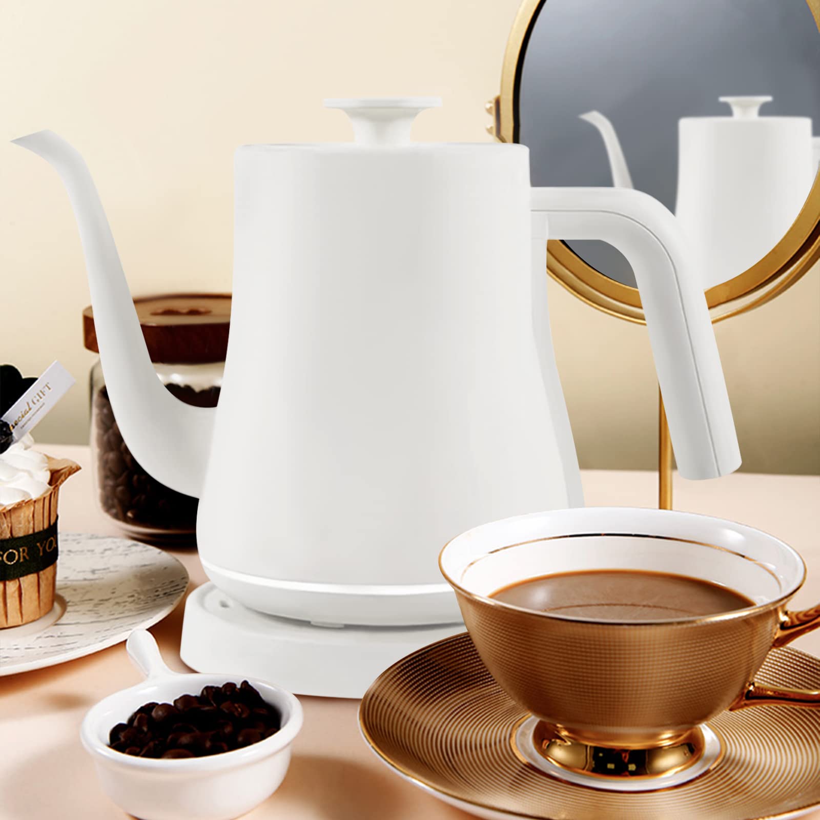 Hervidor Eléctrico Café Contemporáneo, Té Hervidor Eléctrico Hervidor Deua Hervido Silencioso, Apagado Automático 3.5 Minutos de Calefacción, Café, Tat/White