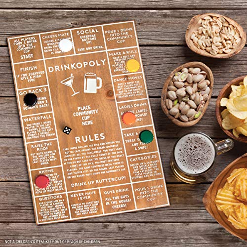 Refinery Drinkopoly Game for Adults, Fun Drinking Games for Bars and Parties, Vintage Game Board Design in Wood, Amazing Look in Bar or Man Cave, Perfect Icebreaker, Get the Party Started Right