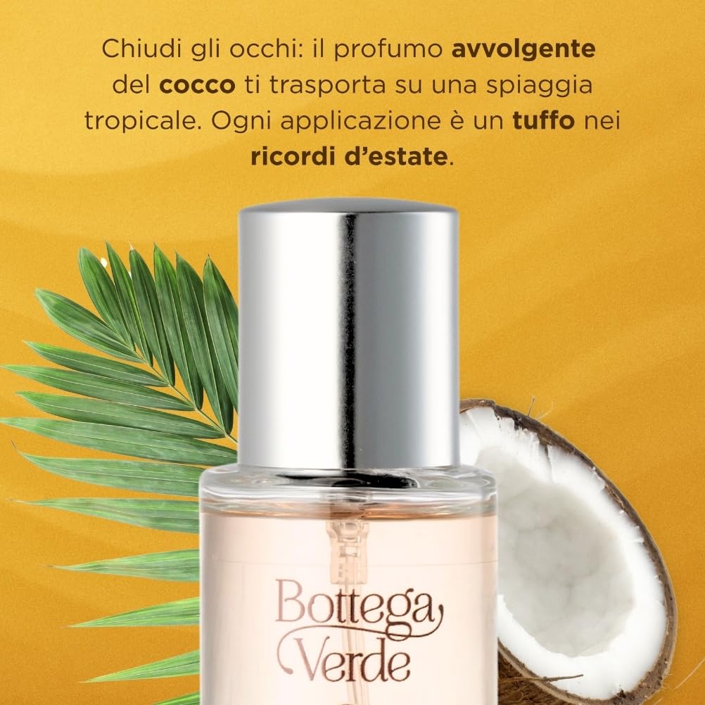 Bottega Verde - Eau de toilette Cocco - Profumi Donna - Profumo Vaniglia e Note Fiorite - Fragranza Esotica e Avvolgente - Parfum Donna Rinfrescante - Perfume Ideale per l’Estate - 30 ml