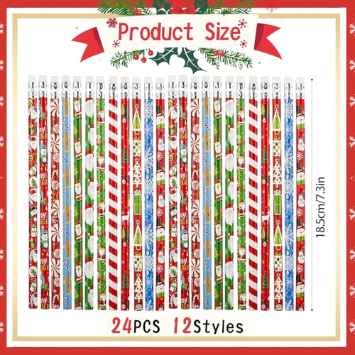 Bleistifte Weihnachten, 24 Stück Bleistift mit Radiergummi Weihnachtsgeschenke für Adventskalender zum Befüllen Geschenke Mitgebsel Stifte, Weihnachts Deko Schule Weihnachtsstifte für Kinder Studenten