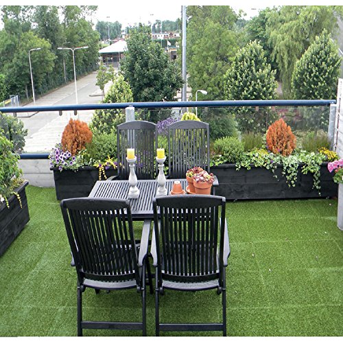 QYH Artificial Grass Tile Interlocking Floor Tiles Grass Deck Mats Tile Fake Grass Turf Synthetic Grass Carpet For Indoor Outdoor Patio Flooring 1'x1' (9 pieces) - Thumbnail 6