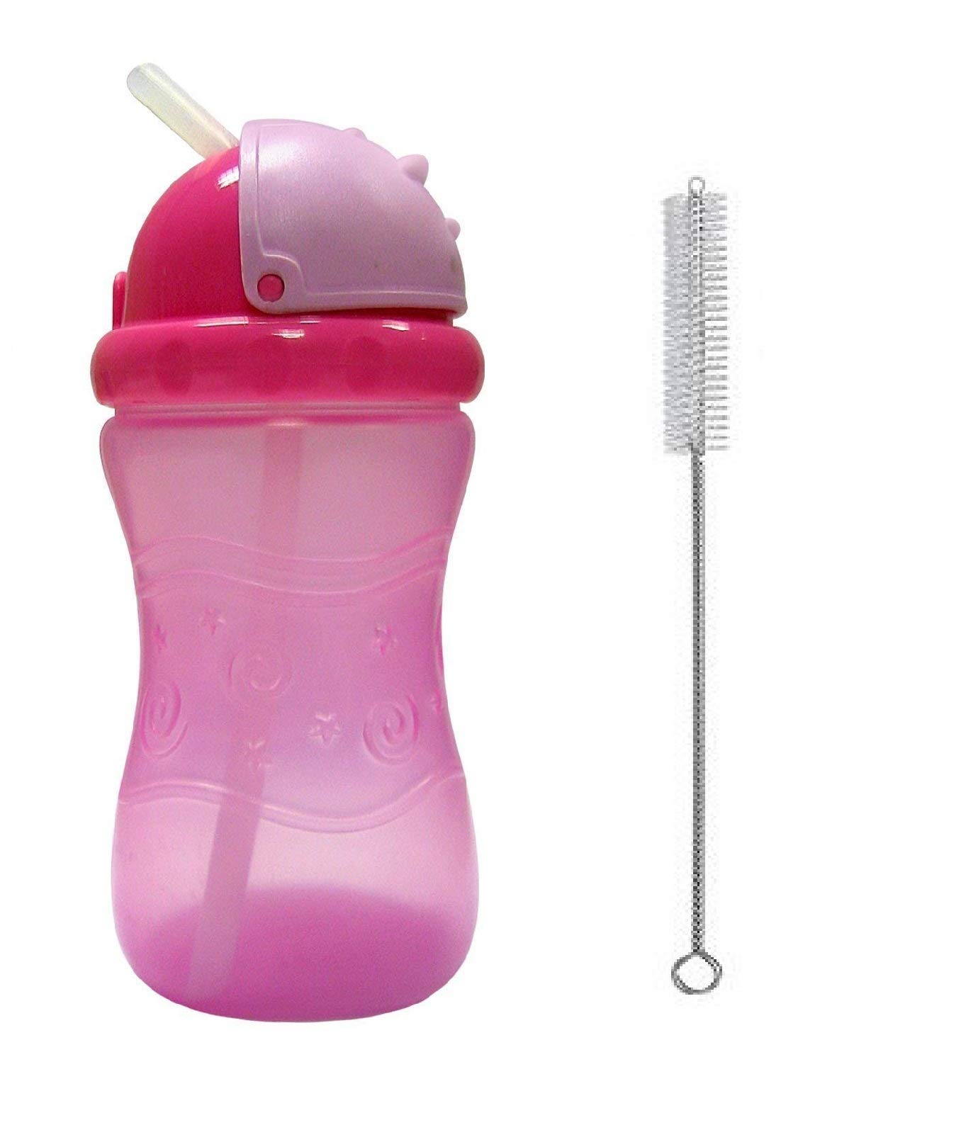 Baby/Infants/Kids Straw Sipper Cup- Spill Proff 300ml with Straw Cleaning Brush (Pink)-image-4