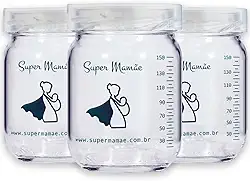 Pote de Vidro para Leite Materno 150ml Super Mamãe Original - 3 unidades