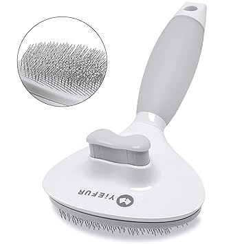 YiEFUR Self Cleaning Slicker Brush, Cat and Small Dog Pet Grooming Comb with Ergonomic Silicone Grip Detangling Shedding Tool for Removing Pets' Matted Fur, Knots and Tangles