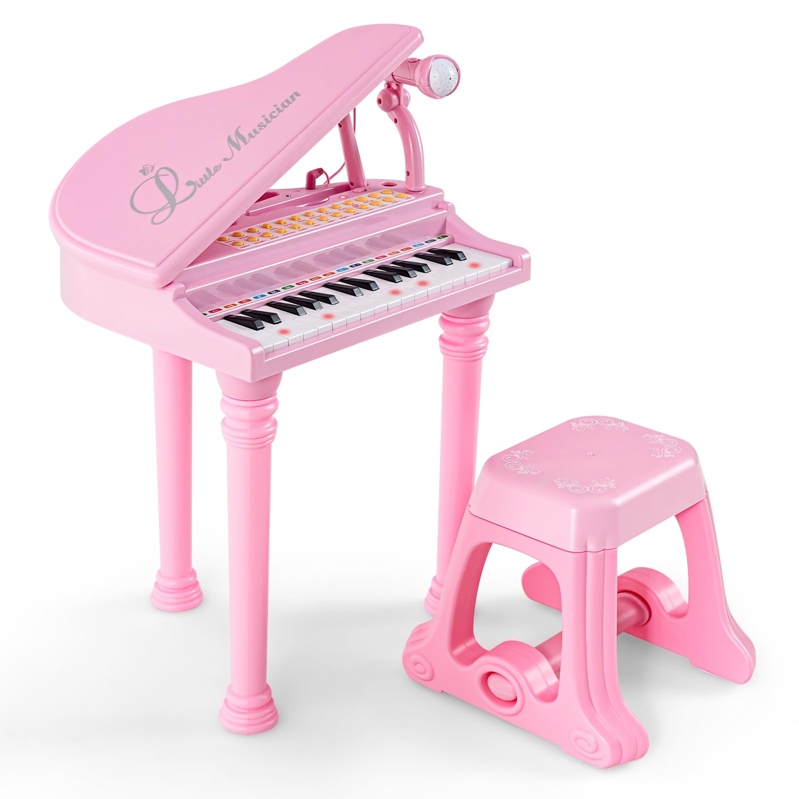 DREAMADE 31 Tasten Keyboard Kinder, E-Piano mit Hocker & Mikrofon & 3 Lehrmodi & 4 Rhythmen & Aufnahme, Elektronisches Klavier für Mädchen & Junge ab 3 Jahre (Rosa)