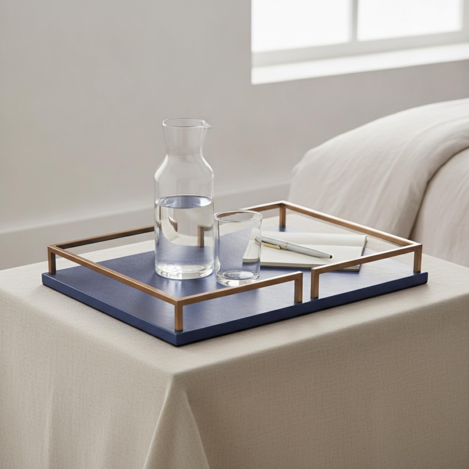 Colcolo Vassoio Rettangolare Elegante | perficie azzurro Scuro, Vassoio con Cornice, Moderno, per Tavolino da Caffè, Toeletta