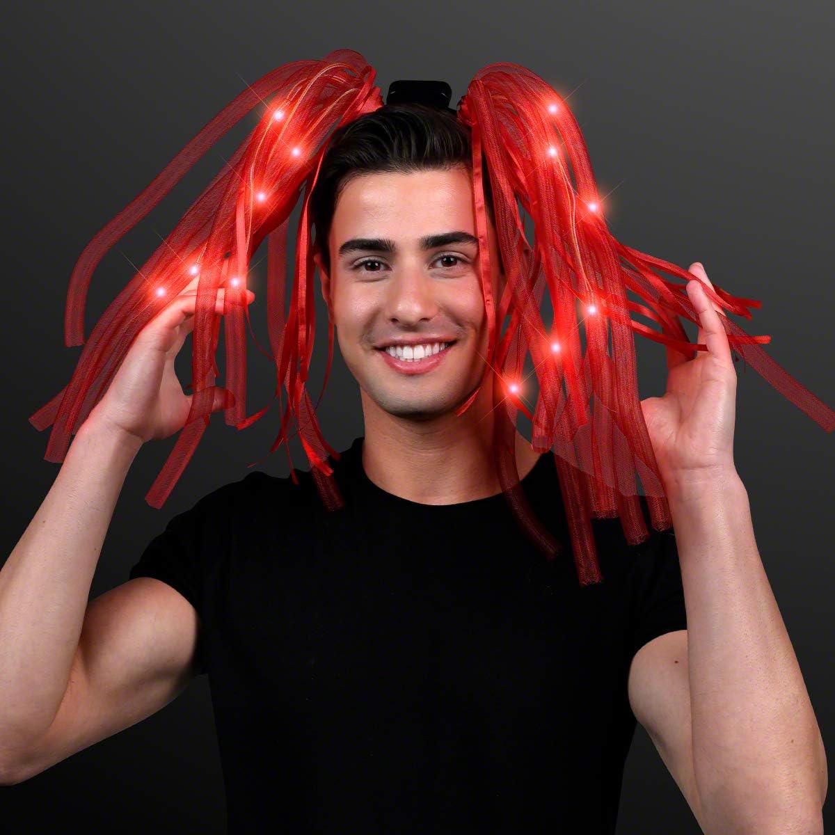 FlashingBlinkyLights Light Up Red Hair Noodles Headband (Set of 12)