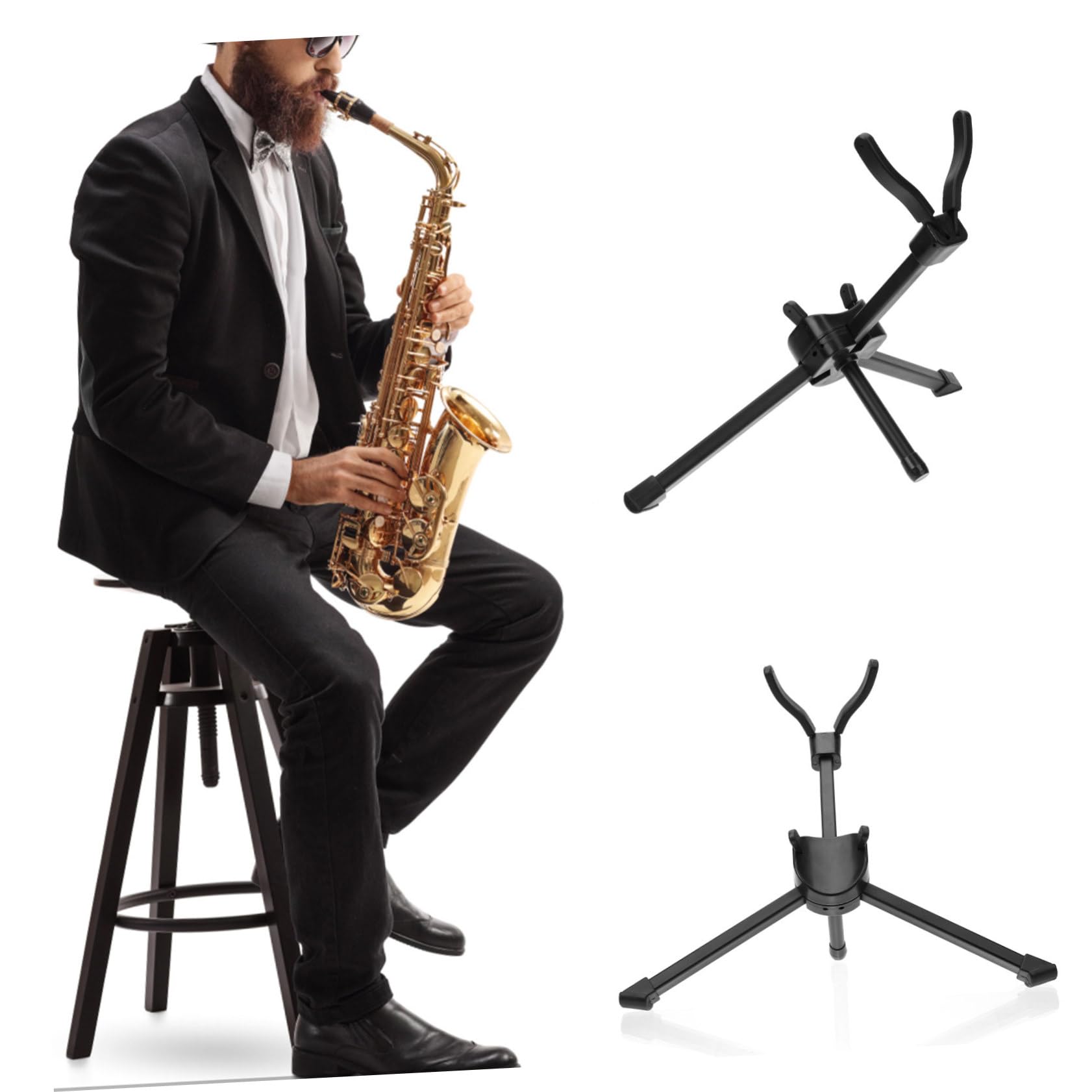 FRCOLOR Praktische und Tragbare Saxophonhalterung aus Metall und Abs mit Schwammpolsterung und Schwarzer Aufbewahrungstasche für Ausstellung und Musikunterricht
