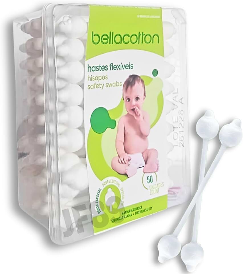 Hastes Flexíveis Cotonete Bebe Bastonetes Bellacotton Caixa C/ 50unidades
