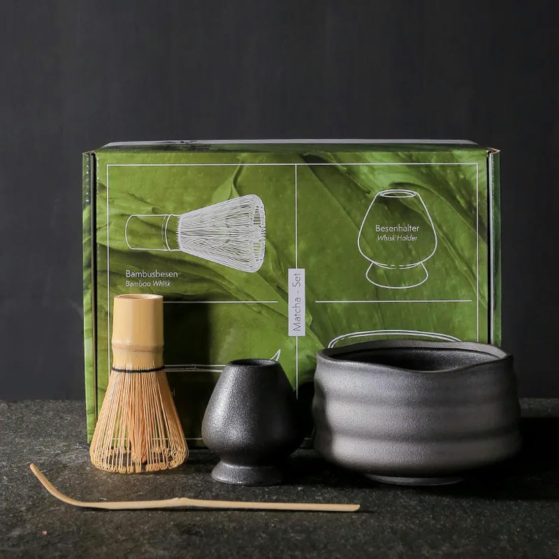 UANGLI 4 Pezzi Set Matcha Giapponese Frusta cucchiaino Set da tè Negozio di Bevande per Interni Accessori per Strumenti per la Preparazione del tè