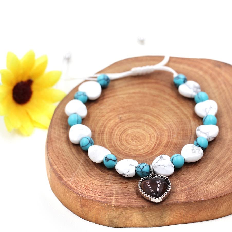 Image of Uloveido Color Changing Heart Mood Charm Bracelet for Mother Gift, Handmade Natural Turquoise Bracelet for Mom Grandmother Birthday Mother Day Gift Y3706