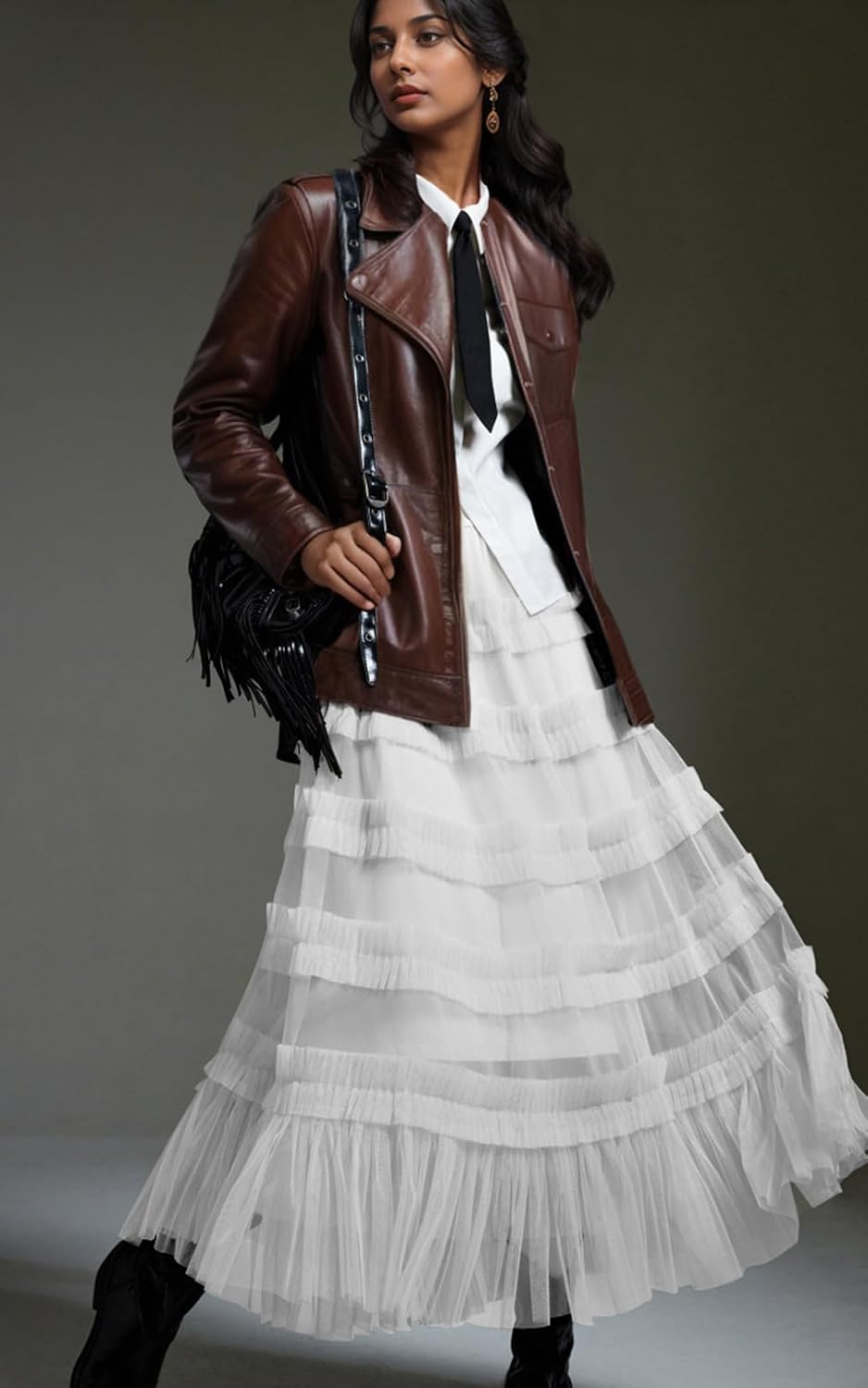 Tulle Skirts for Women Long Length Tutu Fairy Tiered Skirt A Line Mesh Elastic Waist Skirts - Image 5