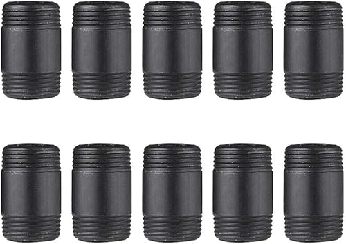 Paquete de 10 pezones de acero maleable negro de 1 pulgada x 2 pulgadas, accesorios para pezones de acero maleable, estilo vintage industrial