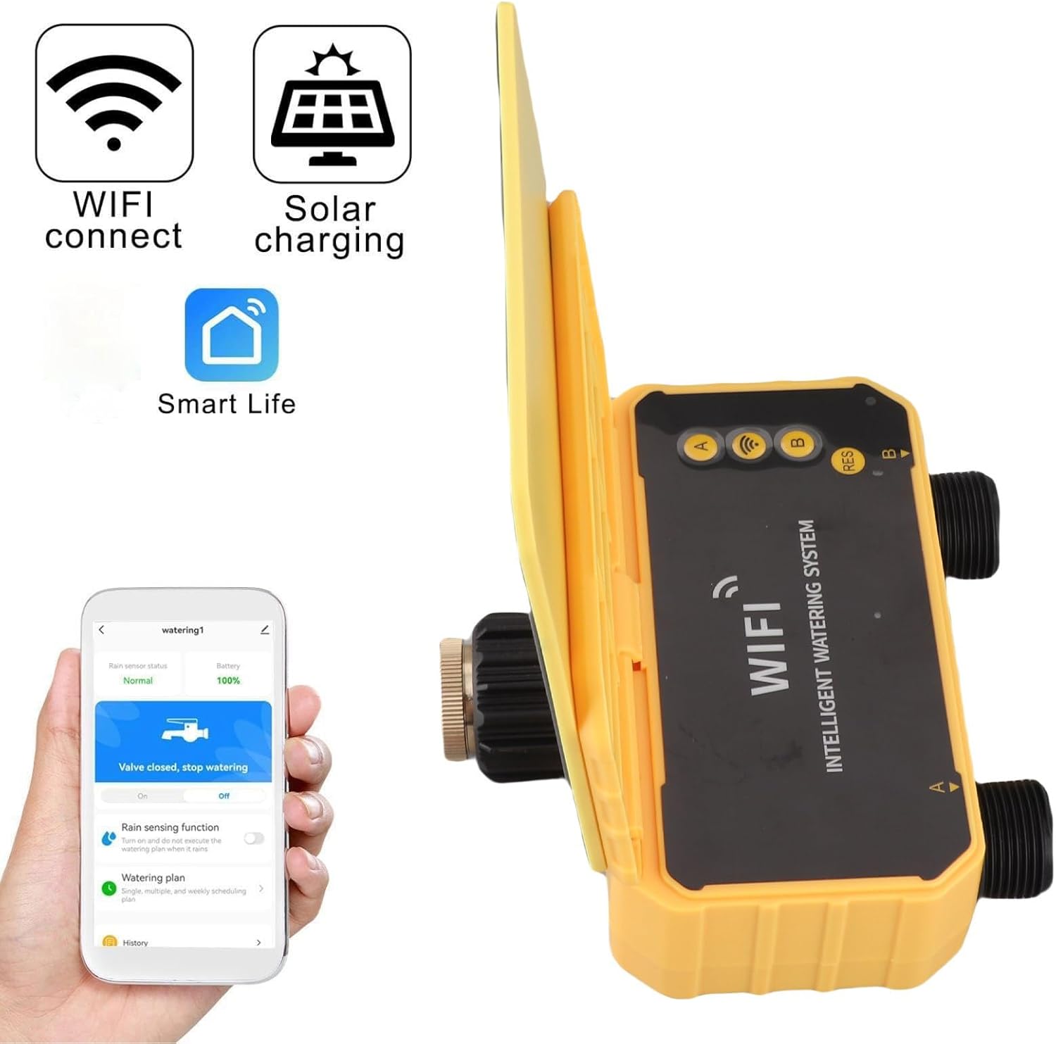 aqxreight Sprinkler Timer Rain Delay APP Control 2 Zone Solar Timer with Accuracy for Villa Yard Balcony Garden Roof Garden Watering When Detect Sprinkler TimerWater TimerWatering